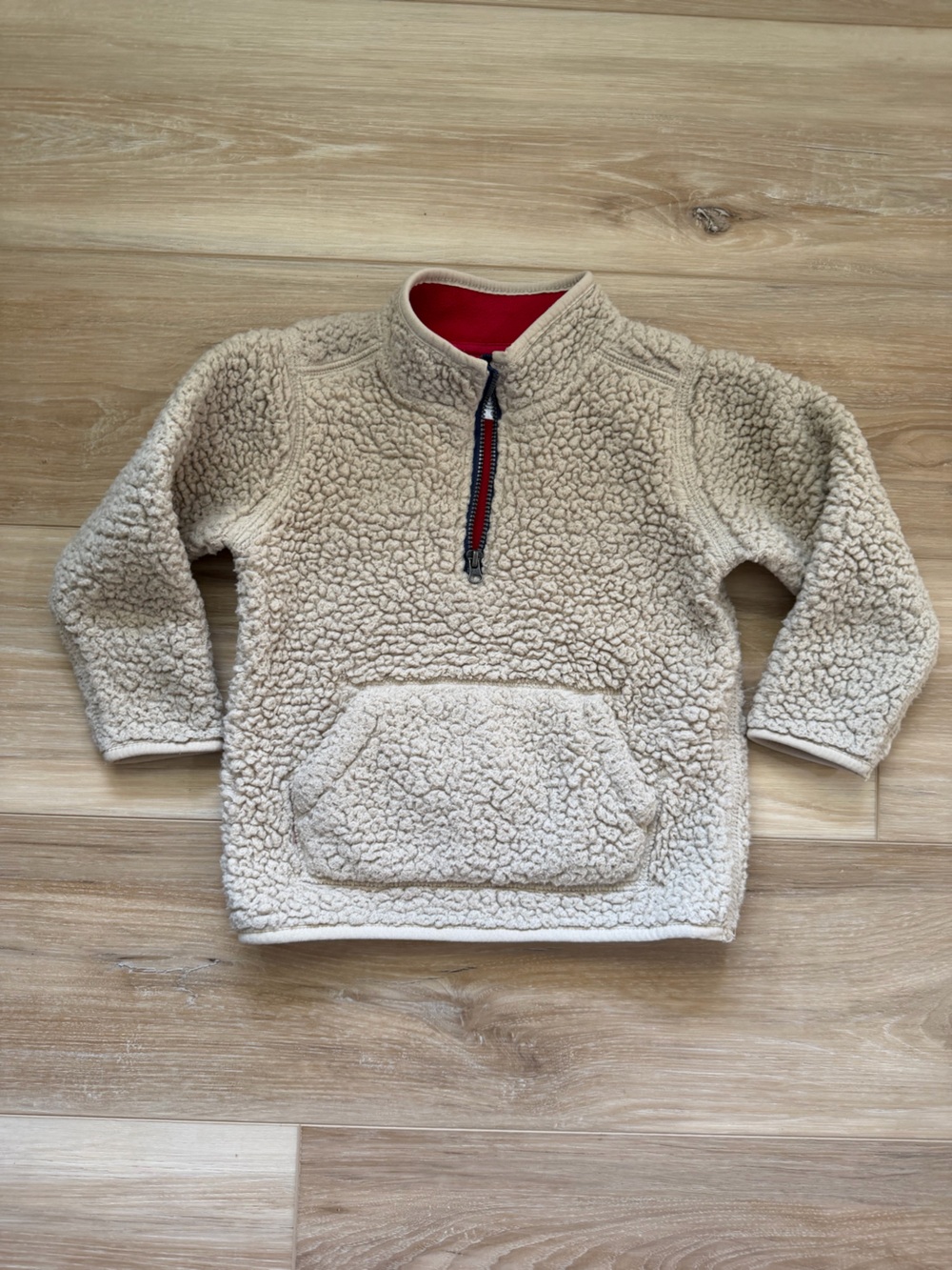 Carter's Cream Sherpa Pullover Hoodie with Red Lined